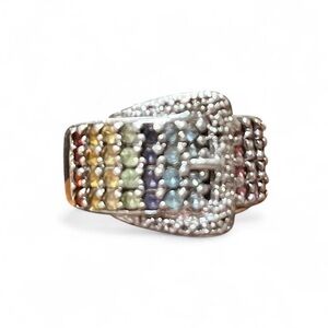 Ross Simons Sterling Silver Buckle Ring Colorful Gemstones